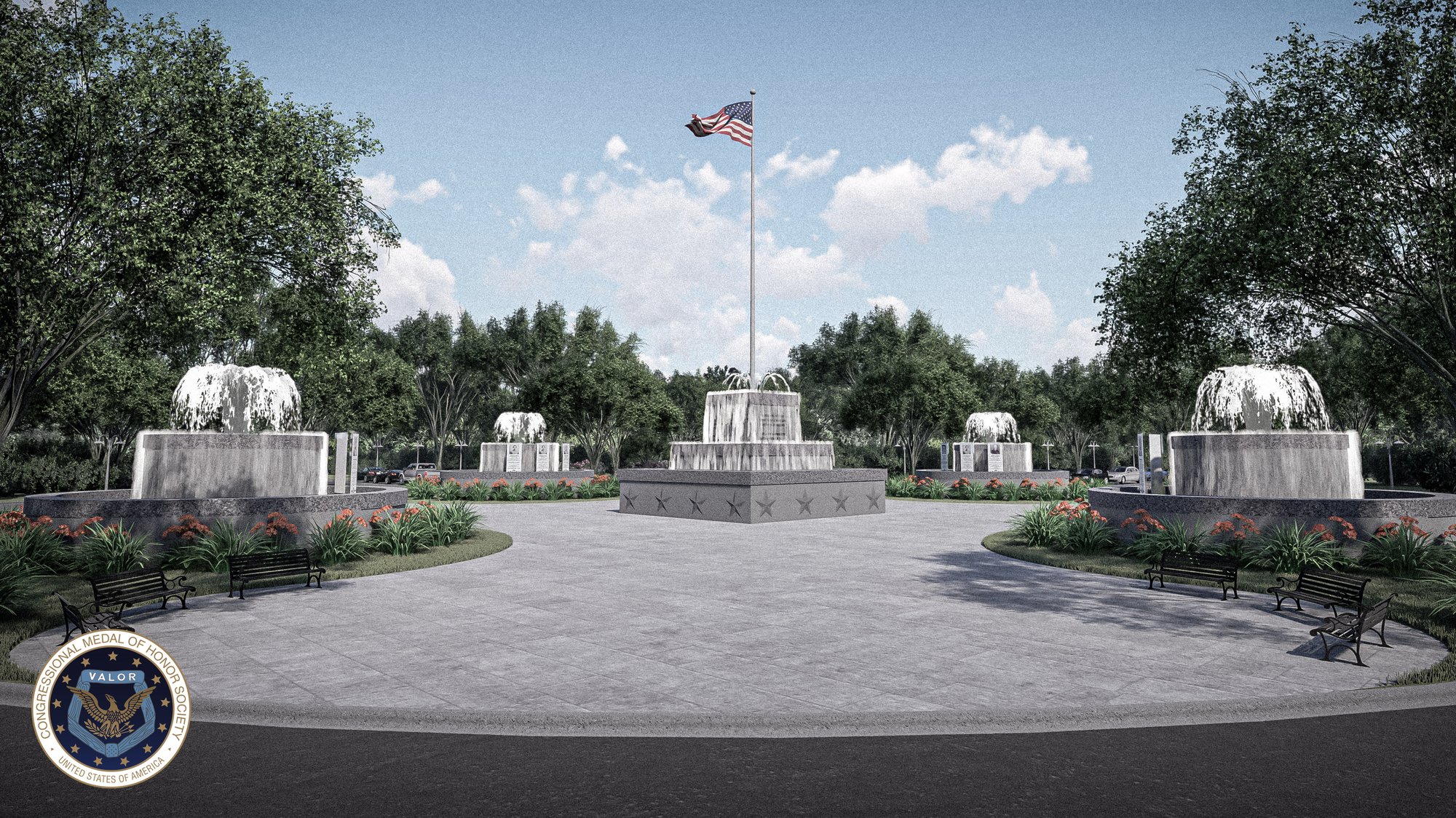 Concept study of a monument plaza with fountains in downtown Richmond